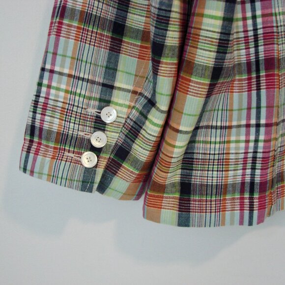 Talbots Plaid Linen Flax Blazer Jacket Flax Madras Preppy Blue Pink Green 16 W - Picture 15 of 15